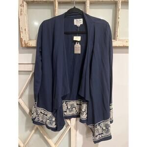 NWT Lucky Brand Lucky Lotus size medium blue cardigan jacket with embroidery